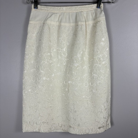 Nolan Miller 8 Ivory Cream Two Piece Pencil Skirt Strap Top Bridal Set VTG - Picture 3 of 13